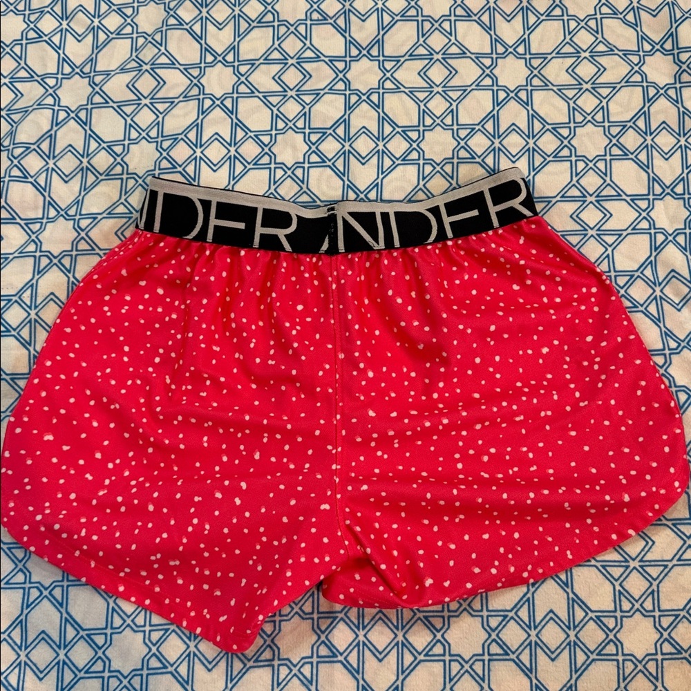 Under Armour Youth Athletic Shorts in Pink with White Dots - Picture 7 of 7